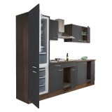 Leziter Yorki 270 konyhabútor yorki tölgy korpusz,selyemfényű antracit fronttal alulfagyasztós hűtős szekrénnyel