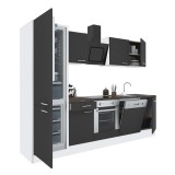 Leziter Yorki 280 konyhabútor fehér korpusz,selyemfényű antracit front alsó sütős elemmel alulfagyasztós hűtős szekrénnyel