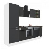 Leziter Yorki 280 konyhabútor fehér korpusz,selyemfényű antracit front alsó sütős elemmel polcos szekrénnyel