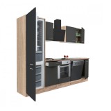 Leziter Yorki 280 konyhabútor sonoma tölgy korpusz,selyemfényű antracit front alsó sütős elemmel alulfagyasztós hűtős szekrénnyel