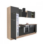 Leziter Yorki 280 konyhabútor sonoma tölgy korpusz,selyemfényű antracit front alsó sütős elemmel felülfagyasztós hűtős szekrénnyel