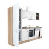 Leziter Yorki 280 konyhabútor sonoma tölgy korpusz,selyemfényű fehér front alsó sütős elemmel alulfagyasztós hűtős szekrénnyel