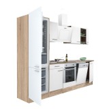 Leziter Yorki 280 konyhabútor sonoma tölgy korpusz,selyemfényű fehér front alsó sütős elemmel alulfagyasztós hűtős szekrénnyel