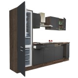 Leziter Yorki 280 konyhabútor yorki tölgy korpusz,selyemfényű antracit fronttal alulfagyasztós hűtős szekrénnyel