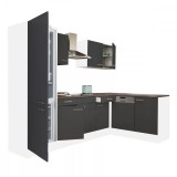 Leziter Yorki 280 sarok konyhabútor fehér korpusz,selyemfényű antracit fronttal alulagyasztós hűtős szekrénnyel