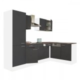 Leziter Yorki 280 sarok konyhabútor fehér korpusz,selyemfényű antracit fronttal polcos szekrénnyel