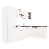 Leziter Yorki 280 sarok konyhabútor fehér korpusz,selyemfényű fehér fronttal polcos szekrénnyel