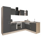 Leziter Yorki 280 sarok konyhabútor sonoma tölgy korpusz,selyemfényű antracit front alsó sütős elemmel polcos szekrénnyel