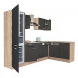 Leziter Yorki 280 sarok konyhabútor sonoma tölgy korpusz,selyemfényű antracit fronttal alulagyasztós hűtős szekrénnyel