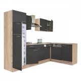 Leziter Yorki 280 sarok konyhabútor sonoma tölgy korpusz,selyemfényű antracit fronttal felülfagyasztós hűtős szekrénnyel