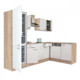 Leziter Yorki 280 sarok konyhabútor sonoma tölgy korpusz,selyemfényű fehér fronttal alulagyasztós hűtős szekrénnyel