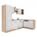 Leziter Yorki 280 sarok konyhabútor sonoma tölgy korpusz,selyemfényű fehér fronttal polcos szekrénnyel