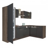 Leziter Yorki 280 sarok konyhabútor yorki tölgy korpusz,selyemfényű antracit fronttal alulagyasztós hűtős szekrénnyel