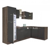 Leziter Yorki 280 sarok konyhabútor yorki tölgy korpusz,selyemfényű antracit fronttal felülfagyasztós hűtős szekrénnyel