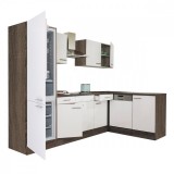 Leziter Yorki 280 sarok konyhabútor yorki tölgy korpusz,selyemfényű fehér fronttal alulagyasztós hűtős szekrénnyel