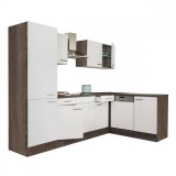 Leziter Yorki 280 sarok konyhabútor yorki tölgy korpusz,selyemfényű fehér fronttal polcos szekrénnyel