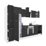 Leziter Yorki 300 konyhabútor fehér korpusz,selyemfényű antracit front alsó sütős elemmel felülfagyasztós hűtős szekrénnyel