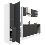 Leziter Yorki 300 konyhabútor fehér korpusz,selyemfényű antracit fronttal alulfagyasztós hűtős szekrénnyel