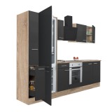 Leziter Yorki 300 konyhabútor sonoma tölgy korpusz,selyemfényű antracit front alsó sütős elemmel alulfagyasztós hűtős szekrénnyel