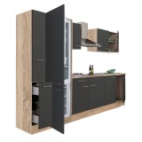 Leziter Yorki 300 konyhabútor sonoma tölgy korpusz,selyemfényű antracit fronttal alulfagyasztós hűtős szekrénnyel