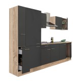 Leziter Yorki 300 konyhabútor sonoma tölgy korpusz,selyemfényű antracit fronttal polcos szekrénnyel