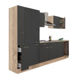 Leziter Yorki 300 konyhabútor sonoma tölgy korpusz,selyemfényű antracit fronttal polcos szekrénnyel