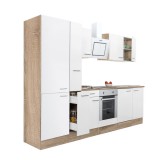 Leziter Yorki 300 konyhabútor sonoma tölgy korpusz,selyemfényű fehér front alsó sütős elemmel polcos szekrénnyel