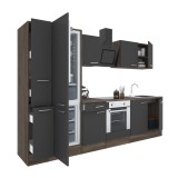 Leziter Yorki 300 konyhabútor yorki tölgy korpusz,selyemfényű antracit front alsó sütős elemmel alulfagyasztós hűtős szekrénnyel