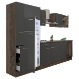 Leziter Yorki 300 konyhabútor yorki tölgy korpusz,selyemfényű antracit fronttal felülfagyasztós hűtős szekrénnyel