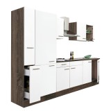 Leziter Yorki 300 konyhabútor yorki tölgy korpusz,selyemfényű fehér fronttal polcos szekrénnyel