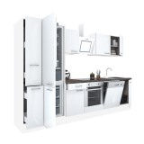 Leziter Yorki 310 konyhabútor fehér korpusz,selyemfényű fehér front alsó sütős elemmel alulfagyasztós hűtős szekrénnyel