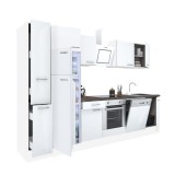 Leziter Yorki 310 konyhabútor fehér korpusz,selyemfényű fehér front alsó sütős elemmel felülfagyasztós hűtős szekrénnyel