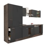 Leziter Yorki 310 konyhabútor yorki tölgy korpusz,selyemfényű antracit fronttal polcos szekrénnyel