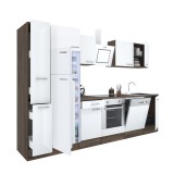 Leziter Yorki 310 konyhabútor yorki tölgy korpusz,selyemfényű fehér front alsó sütős elemmel felülfagyasztós hűtős szekrénnyel