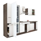 Leziter Yorki 310 konyhabútor yorki tölgy korpusz,selyemfényű fehér fronttal alulfagyasztós hűtős szekrénnyel