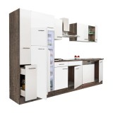 Leziter Yorki 310 konyhabútor yorki tölgy korpusz,selyemfényű fehér fronttal felülfagyasztós hűtős szekrénnyel