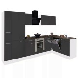 Leziter Yorki 310 sarok konyhabútor fehér korpusz,selyemfényű antracit front alsó sütős elemmel polcos szekrénnyel
