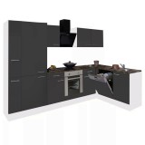 Leziter Yorki 310 sarok konyhabútor fehér korpusz,selyemfényű antracit front alsó sütős elemmel polcos szekrénnyel