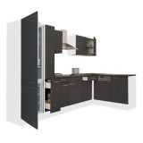 Leziter Yorki 310 sarok konyhabútor fehér korpusz,selyemfényű antracit fronttal alulagyasztós hűtős szekrénnyel