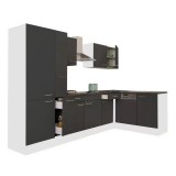 Leziter Yorki 310 sarok konyhabútor fehér korpusz,selyemfényű antracit fronttal polcos szekrénnyel