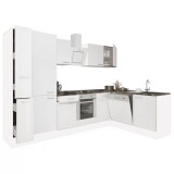 Leziter Yorki 310 sarok konyhabútor fehér korpusz,selyemfényű fehér front alsó sütős elemmel polcos szekrénnyel