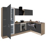 Leziter Yorki 310 sarok konyhabútor sonoma tölgy korpusz,selyemfényű antracit front alsó sütős elemmel alulagyasztós hűtős szekrénnyel