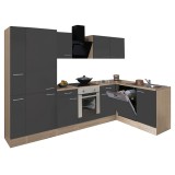 Leziter Yorki 310 sarok konyhabútor sonoma tölgy korpusz,selyemfényű antracit front alsó sütős elemmel polcos szekrénnyel