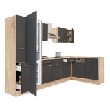 Leziter Yorki 310 sarok konyhabútor sonoma tölgy korpusz,selyemfényű antracit fronttal alulagyasztós hűtős szekrénnyel