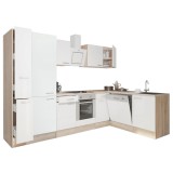 Leziter Yorki 310 sarok konyhabútor sonoma tölgy korpusz,selyemfényű fehér front alsó sütős elemmel polcos szekrénnyel