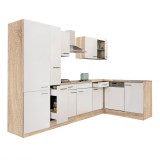 Leziter Yorki 310 sarok konyhabútor sonoma tölgy korpusz,selyemfényű fehér fronttal polcos szekrénnyel