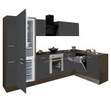 Leziter Yorki 310 sarok konyhabútor yorki tölgy korpusz,selyemfényű antracit front alsó sütős elemmel alulagyasztós hűtős szekrénnyel