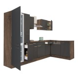 Leziter Yorki 310 sarok konyhabútor yorki tölgy korpusz,selyemfényű antracit fronttal alulagyasztós hűtős szekrénnyel