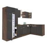 Leziter Yorki 310 sarok konyhabútor yorki tölgy korpusz,selyemfényű antracit fronttal felülfagyasztós hűtős szekrénnyel