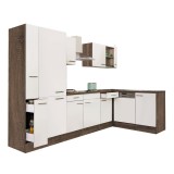 Leziter Yorki 310 sarok konyhabútor yorki tölgy korpusz,selyemfényű fehér fronttal polcos szekrénnyel